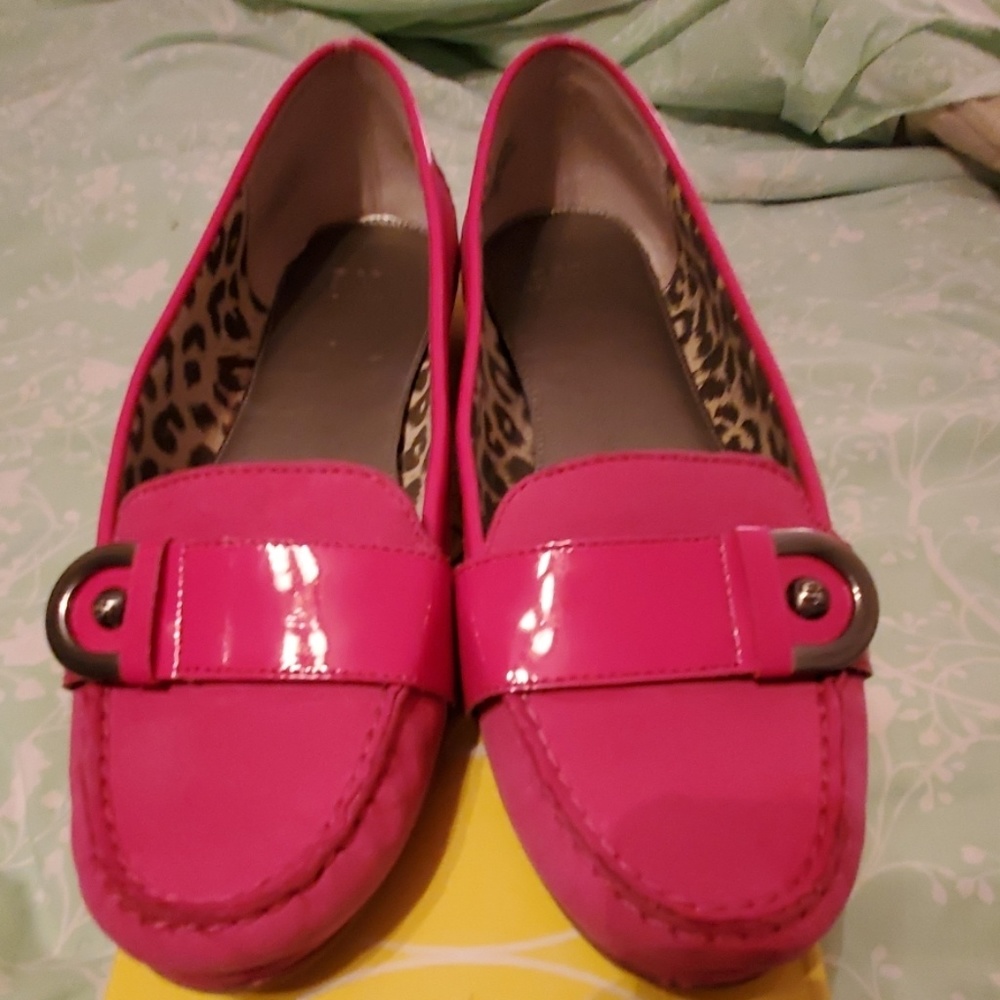 Pink suede loafers
